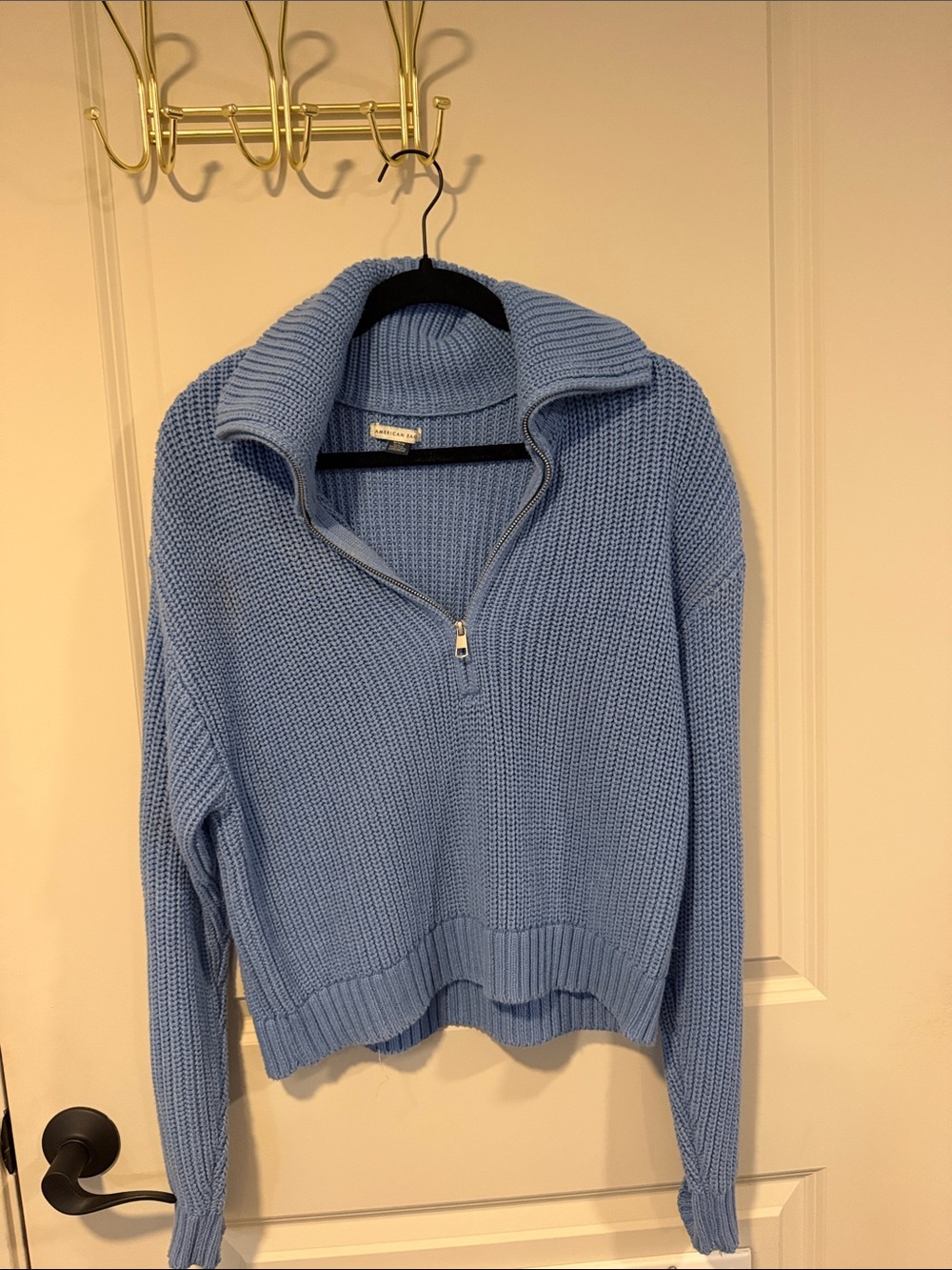 American Eagle Outfitters Light Blue Chunky Half-Zip Turtleneck Sweater